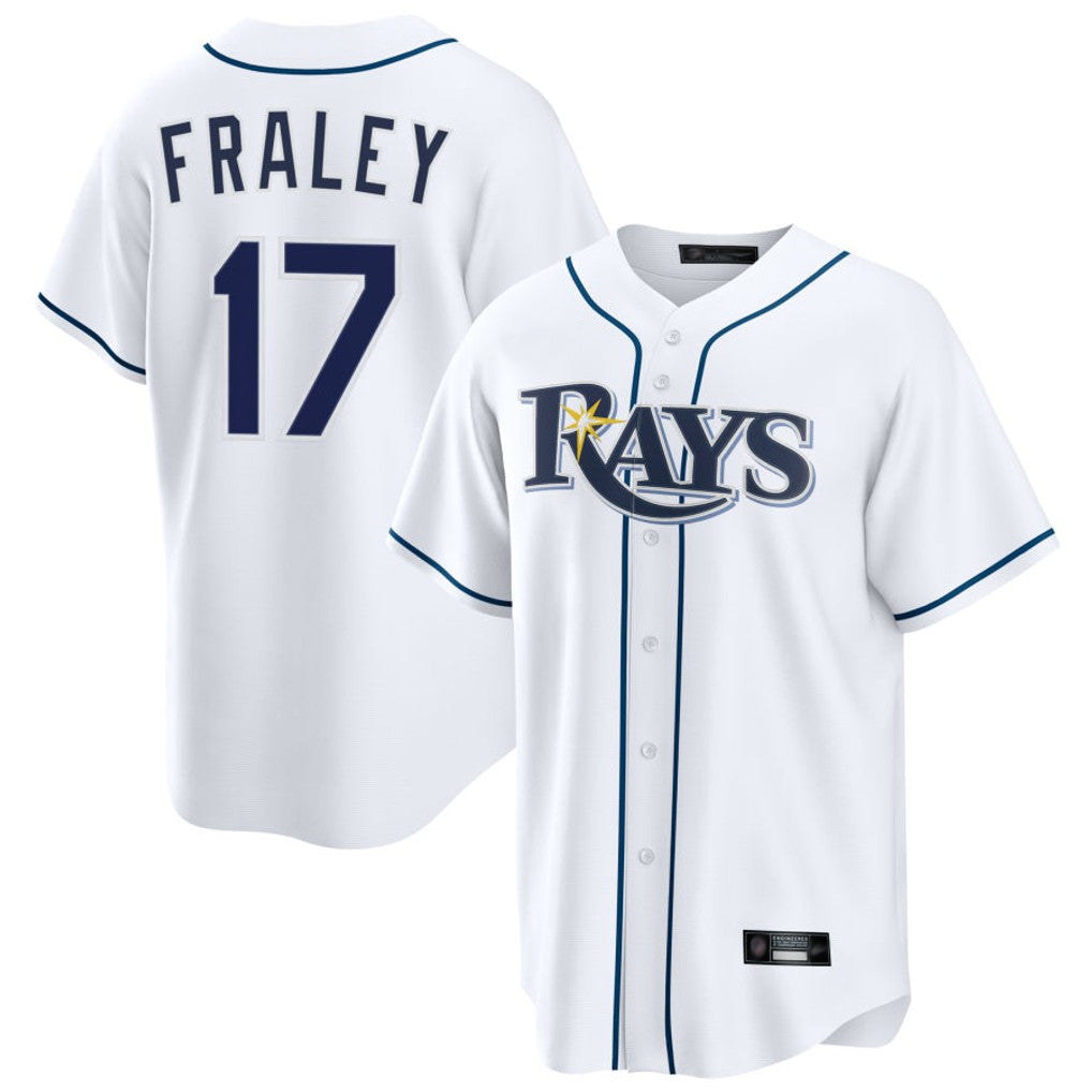 Silnrao T.Bay Rays #17 Jake Fraley Player White Home Game Stitched Jerseys
