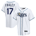 Silnrao T.Bay Rays #17 Jake Fraley Player White Home Game Stitched Jerseys