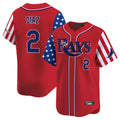 Silnrao T.Bay Rays #2 Yandy Diaz Player Red 2025 Independence Day Vapor Premier Limited Stitched Jerseys