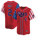 Silnrao T.Bay Rays #2 Yandy Diaz Player Red 2025 Independence Day Vapor Premier Limited Stitched Jerseys