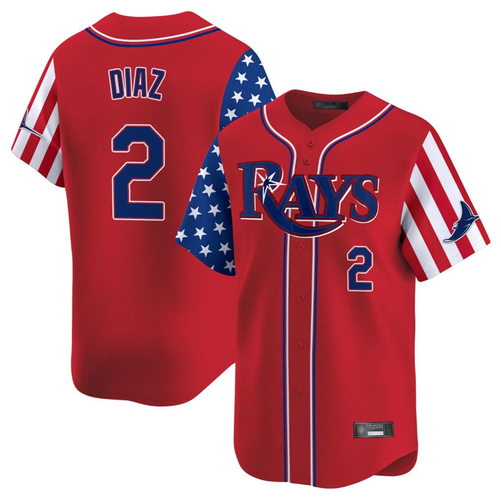 Silnrao T.Bay Rays #2 Yandy Diaz Player Red 2025 Independence Day Vapor Premier Limited Stitched Jerseys