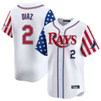 Silnrao T.Bay Rays #2 Yandy Diaz Player White 2025 Independence Day Vapor Premier Limited Stitched Jerseys