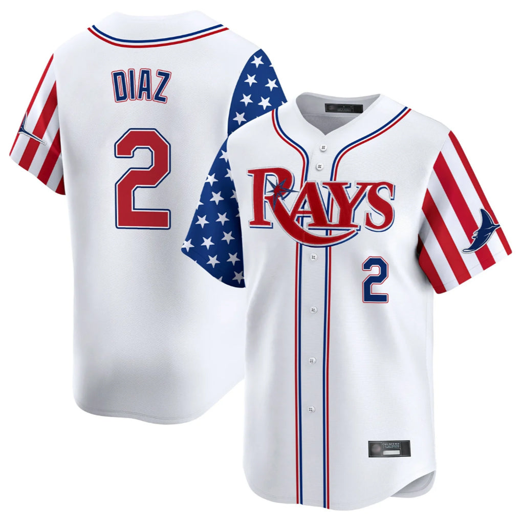 Silnrao T.Bay Rays #2 Yandy Diaz Player White 2025 Independence Day Vapor Premier Limited Stitched Jerseys