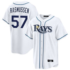 Silnrao T.Bay Rays #57 Drew Rasmussen Player White Home Game Stitched Jerseys