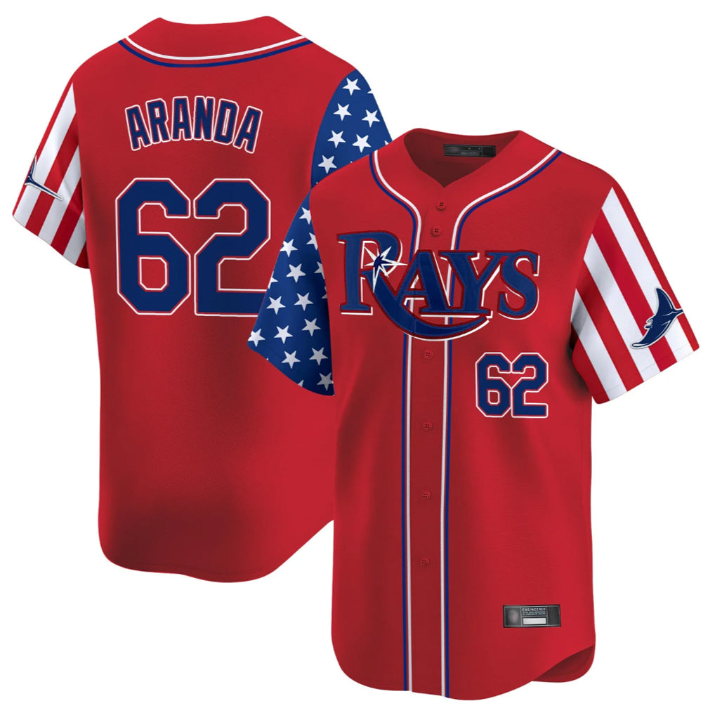 Silnrao T.Bay Rays #62 Jonathan Aranda Player Red 2025 Independence Day Vapor Premier Limited Stitched Jerseys