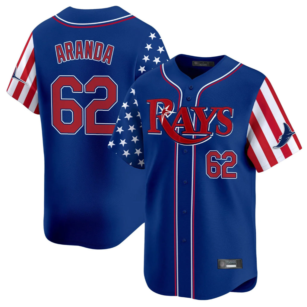 Silnrao T.Bay Rays #62 Jonathan Aranda Player Royal 2025 Independence Day Vapor Premier Limited Stitched Jerseys