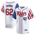 Silnrao T.Bay Rays #62 Jonathan Aranda Player White 2025 Independence Day Vapor Premier Limited Stitched Jerseys