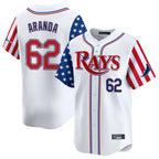 Silnrao T.Bay Rays #62 Jonathan Aranda Player White 2025 Independence Day Vapor Premier Limited Stitched Jerseys