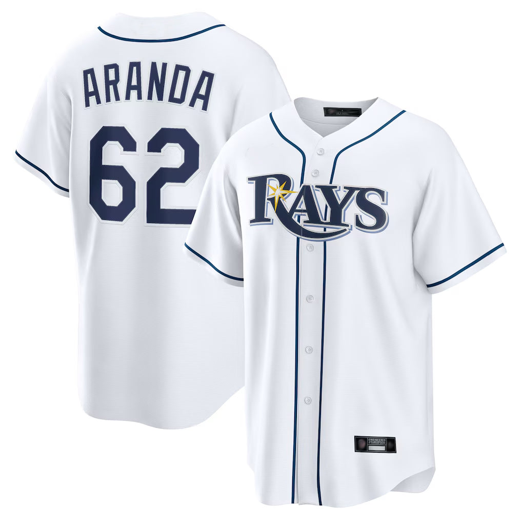 Silnrao T.Bay Rays #62 Jonathan Aranda Player White Home Game Stitched Jerseys