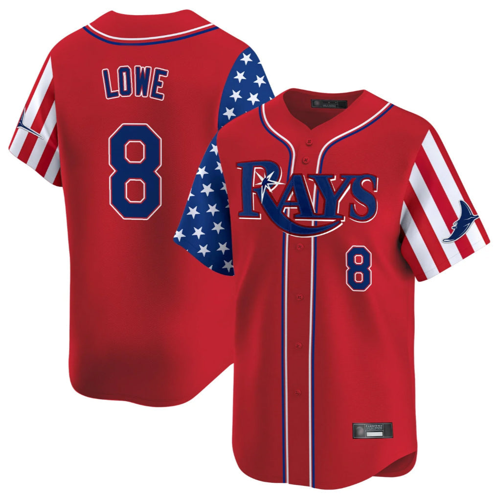 Silnrao T.Bay Rays #8 Brandon Lowe Player Red 2025 Independence Day Vapor Premier Limited Stitched Jerseys