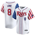 Silnrao T.Bay Rays #8 Brandon Lowe Player White 2025 Independence Day Vapor Premier Limited Stitched Jerseys