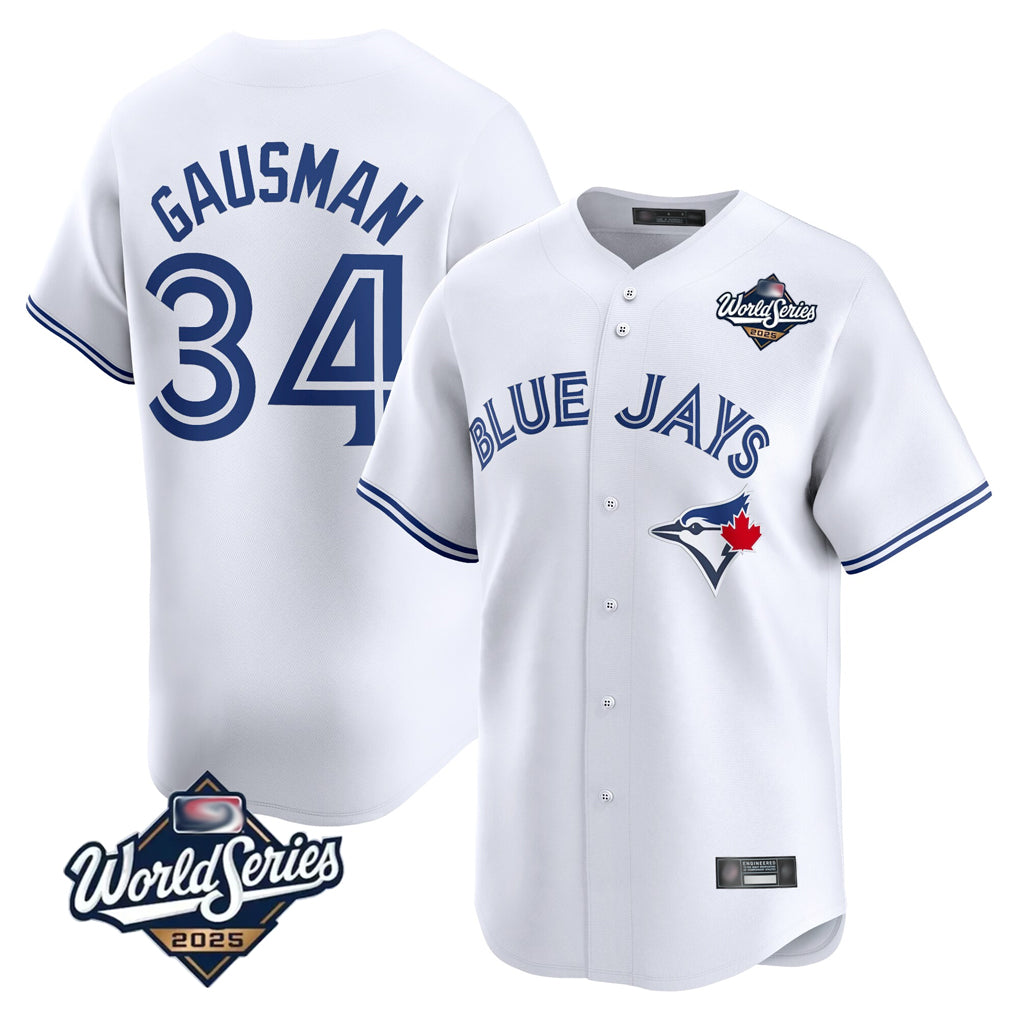 Silnrao T.Blue Jays #34 Kevin Gausman Player White 2025 World Series Home Limited Stitched Jerseys
