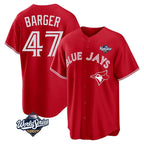 Silnrao T.Blue Jays #47 Addison Barger Player Red 2025 World Series Game Stitched Jerseys