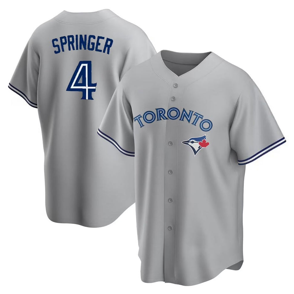 Silnrao T.Blue Jays #4 George Springer Player Gray Home Game Stitched Jerseys