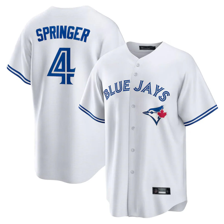 Silnrao T.Blue Jays #4 George Springer Player White Home Game Stitched Jerseys
