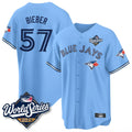 Silnrao T.Blue Jays #57 Shane Bieber Player Blue Home Stitched Jerseys