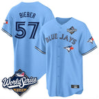 Silnrao T.Blue Jays #57 Shane Bieber Player Blue Home Stitched Jerseys