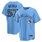 Silnrao T.Blue Jays #57 Shane Bieber Player Blue 2025 World Series All Stitched Jerseys