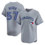 Silnrao T.Blue Jays #57 Shane Bieber Player Gray Home Stitched Jerseys