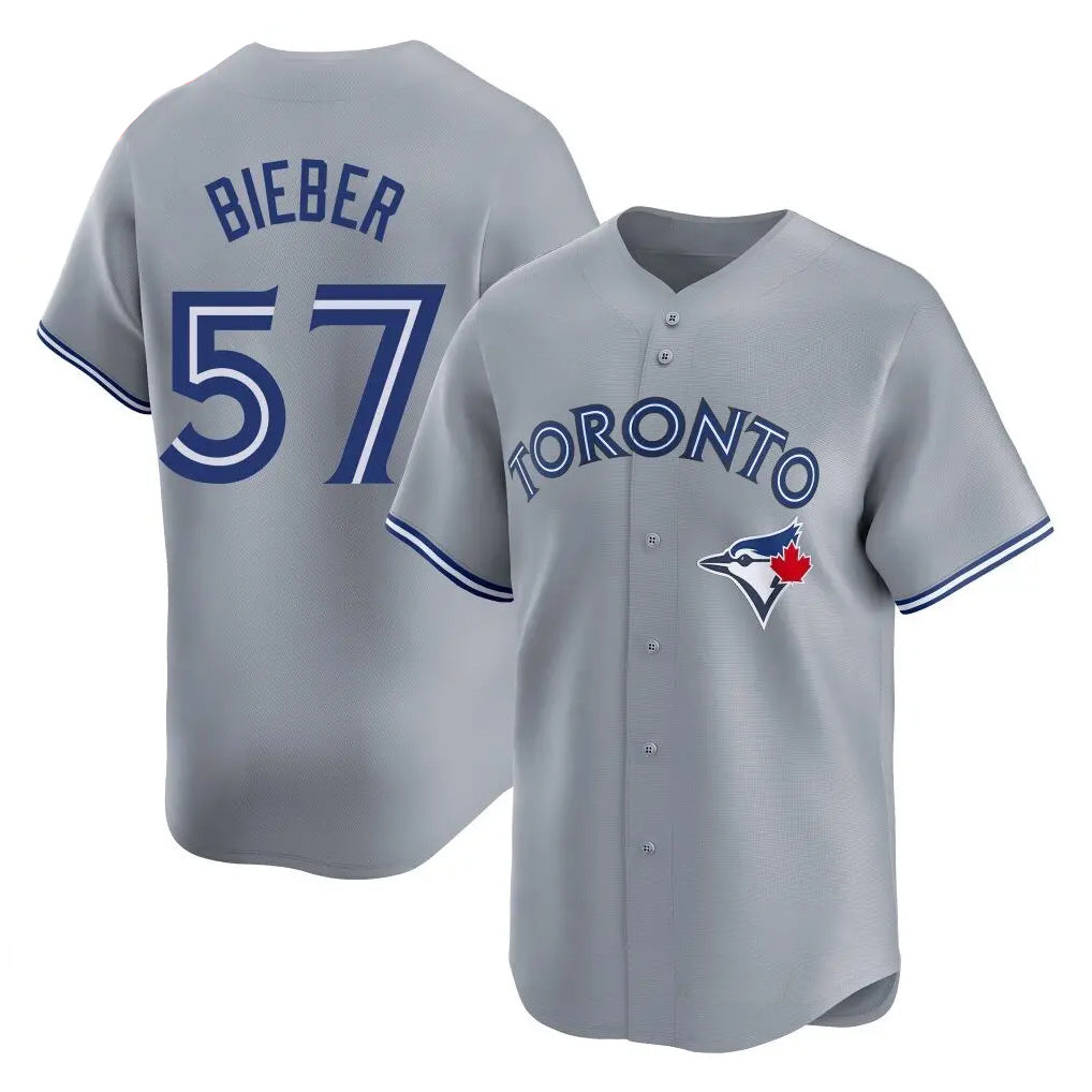 Silnrao T.Blue Jays #57 Shane Bieber Player Gray Home Stitched Jerseys