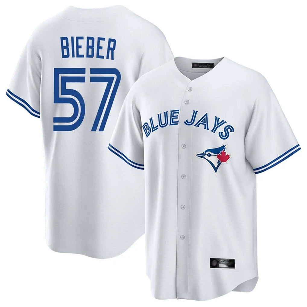 Silnrao T.Blue Jays #57 Shane Bieber Player White Game Stitched Jerseys