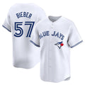 Silnrao T.Blue Jays #57 Shane Bieber Player White Limited Home Stitched Jerseys