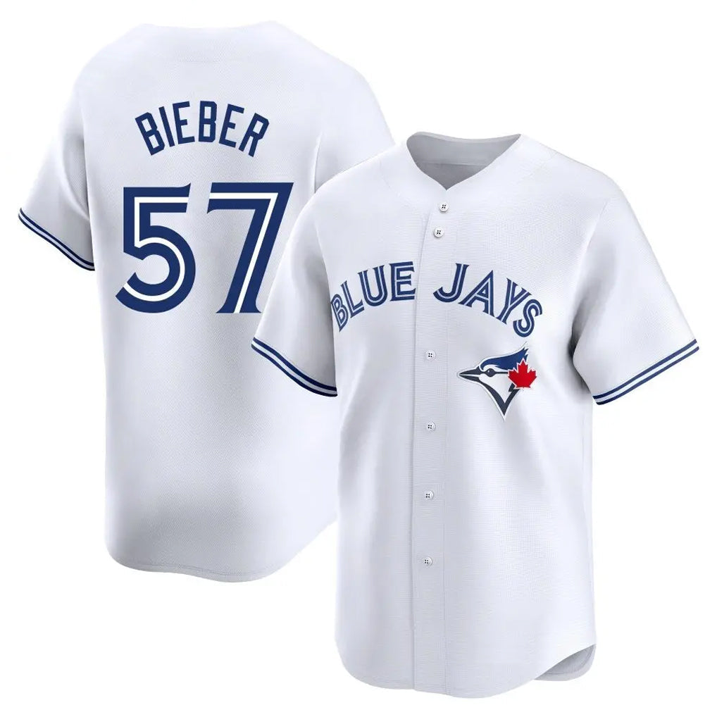 Silnrao T.Blue Jays #57 Shane Bieber Player White Limited Home Stitched Jerseys