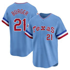 Silnrao T.Rangers #21 Jake Burger Player Light Blue Cooperstown Collection Limited Stitched Jerseys