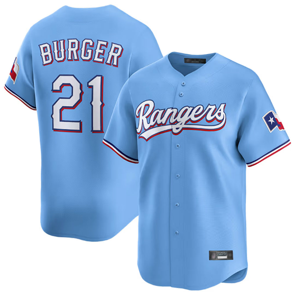 Silnrao T.Rangers #21 Jake Burger Player Light Blue Home Limited Stitched Jerseys