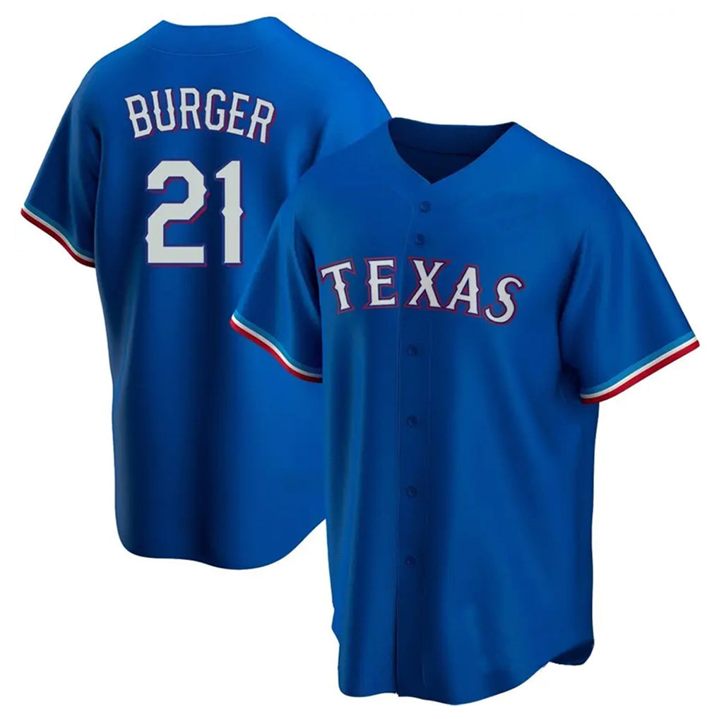 Silnrao T.Rangers #21 Jake Burger Player Royal Home Replica Game Stitched Jerseys