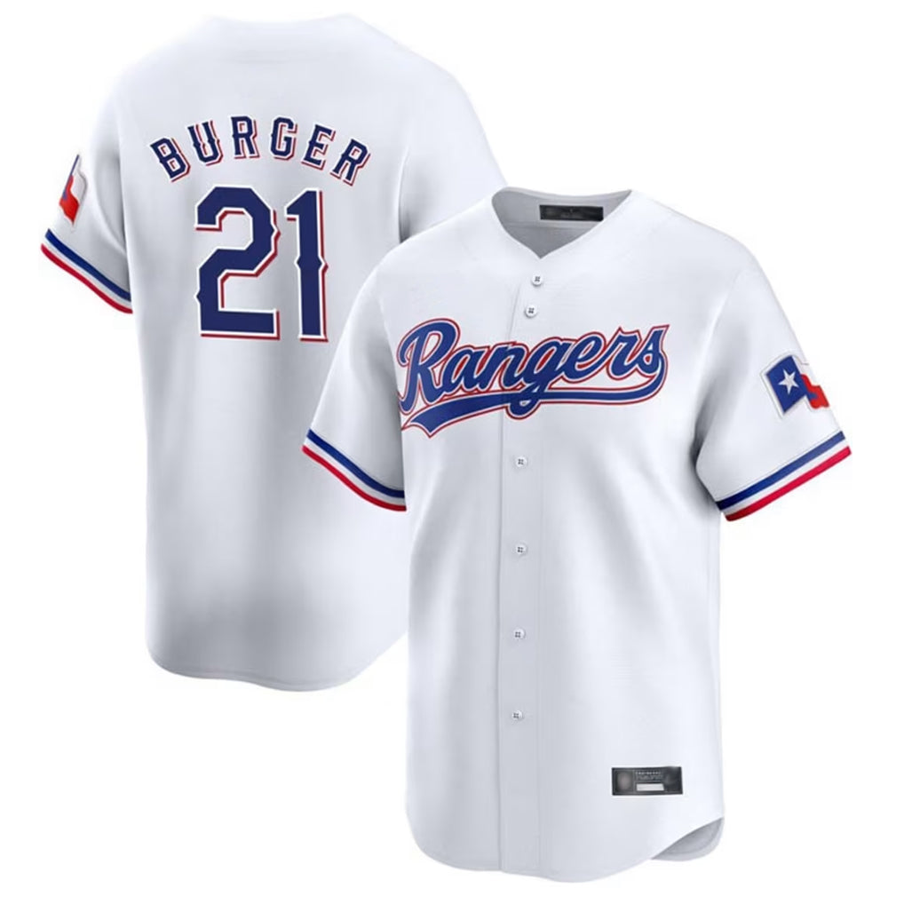 Silnrao T.Rangers #21 Jake Burger Player White&Blue Home Limited Stitched Jerseys