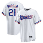 Silnrao T.Rangers #21 Jake Burger Player White Home Limited Stitched Jerseys