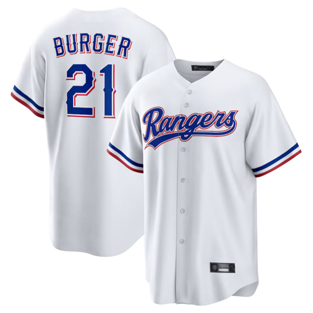 Silnrao T.Rangers #21 Jake Burger Player White Home Limited Stitched Jerseys