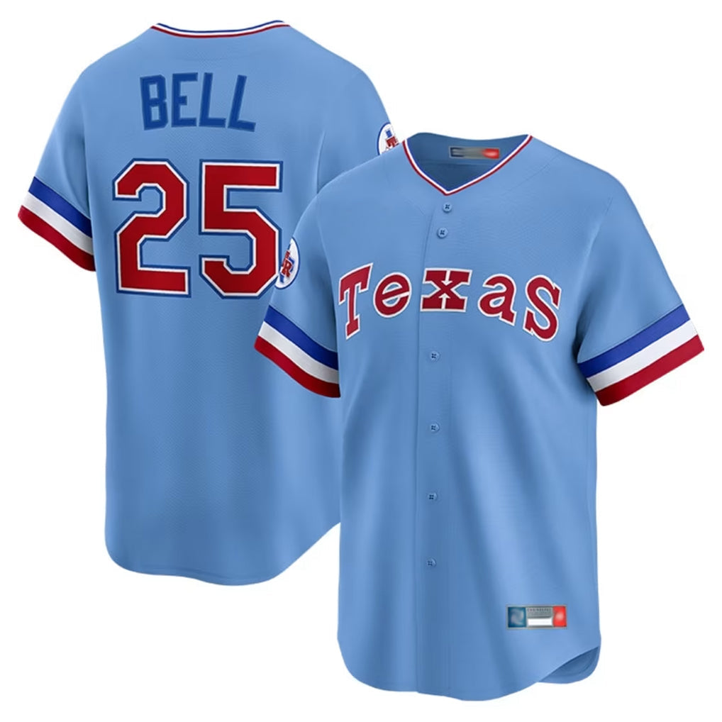 Silnrao T.Rangers #25 Buddy Bell Player Blue Home City Connect Limited Stitched Jerseys