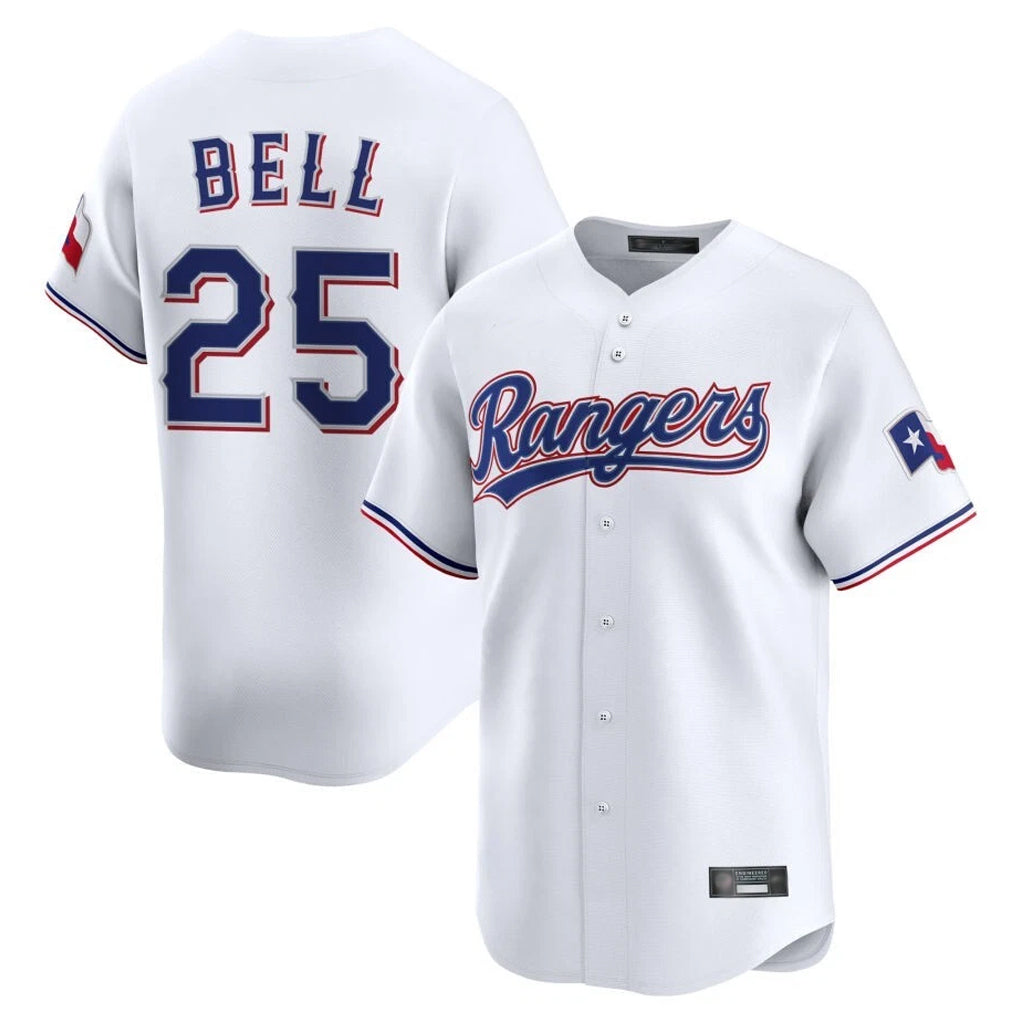 Silnrao T.Rangers #25 Buddy Bell Player White Home Limited Stitched Jerseys