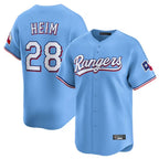 Silnrao T.Rangers #28 Jonah Heim Player Light Blue Home Limited Stitched Jerseys