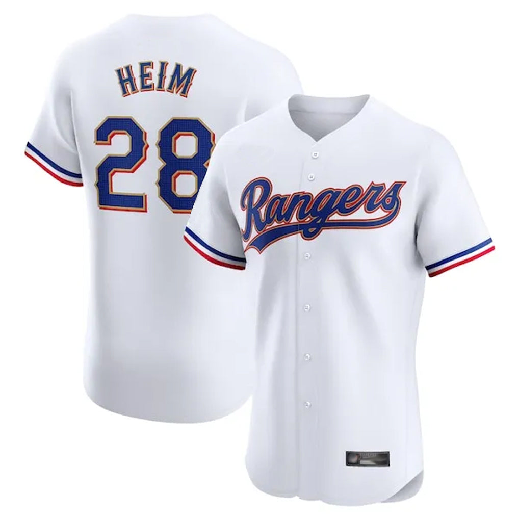 Silnrao T.Rangers #28 Jonah Heim Player White Gold Collection Limited Elite Stitched Jerseys