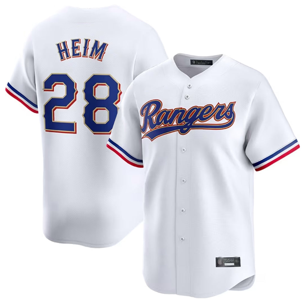 Silnrao T.Rangers #28 Jonah Heim Player White Gold Collection Limited Stitched Jerseys