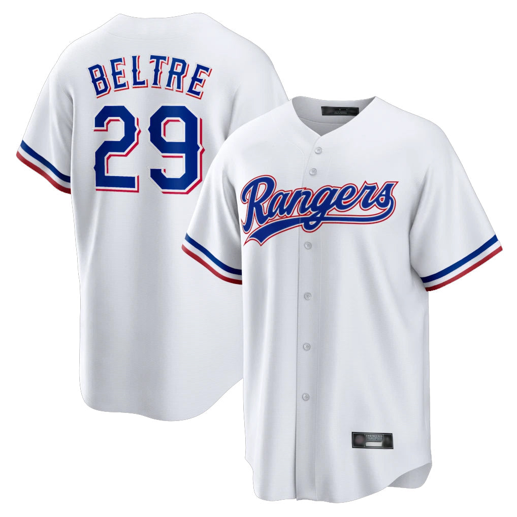 Silnrao T.Rangers #29 Adrian Beltre Player White Home Game Stitched Jerseys