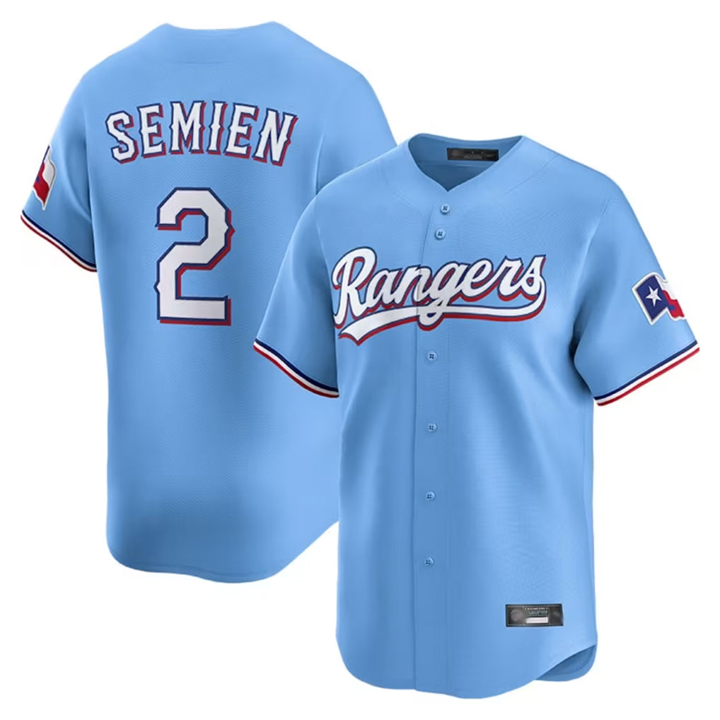 Silnrao T.Rangers #2 Marcus Semien Player Light Blue Limited Home Stitched Jerseys