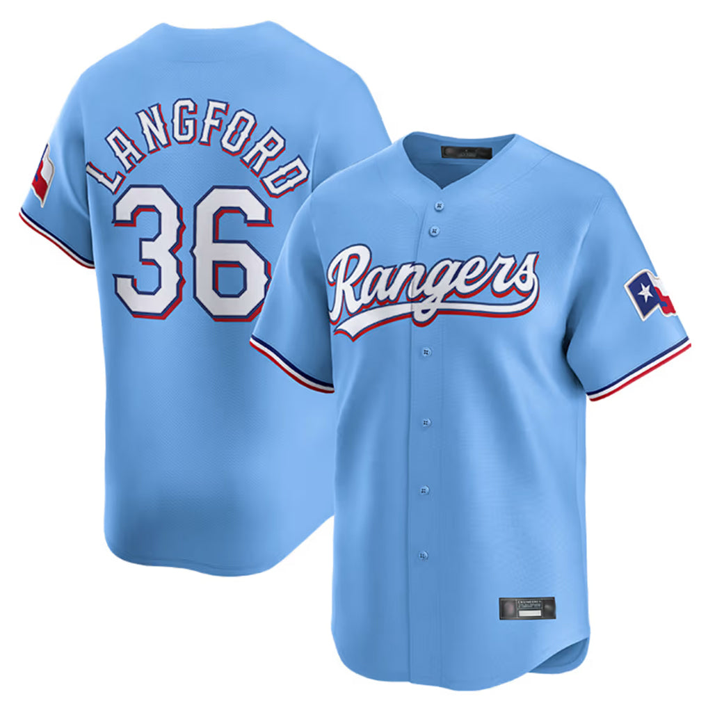 Silnrao T.Rangers #36 Wyatt Langford Player Light Blue Home Limited Stitched Jerseys