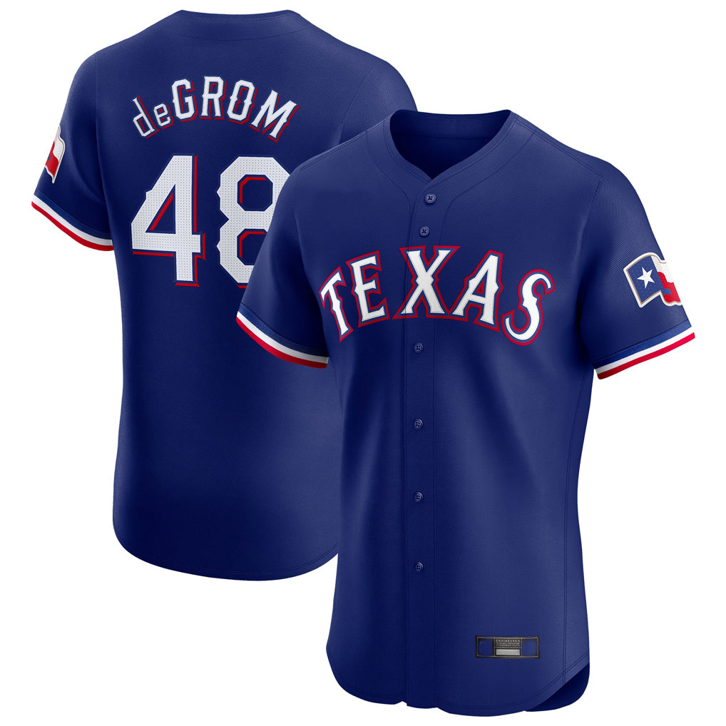 Silnrao T.Rangers #48 Jacob deGrom Player Royal Elite Home Limited Stitched Jerseys
