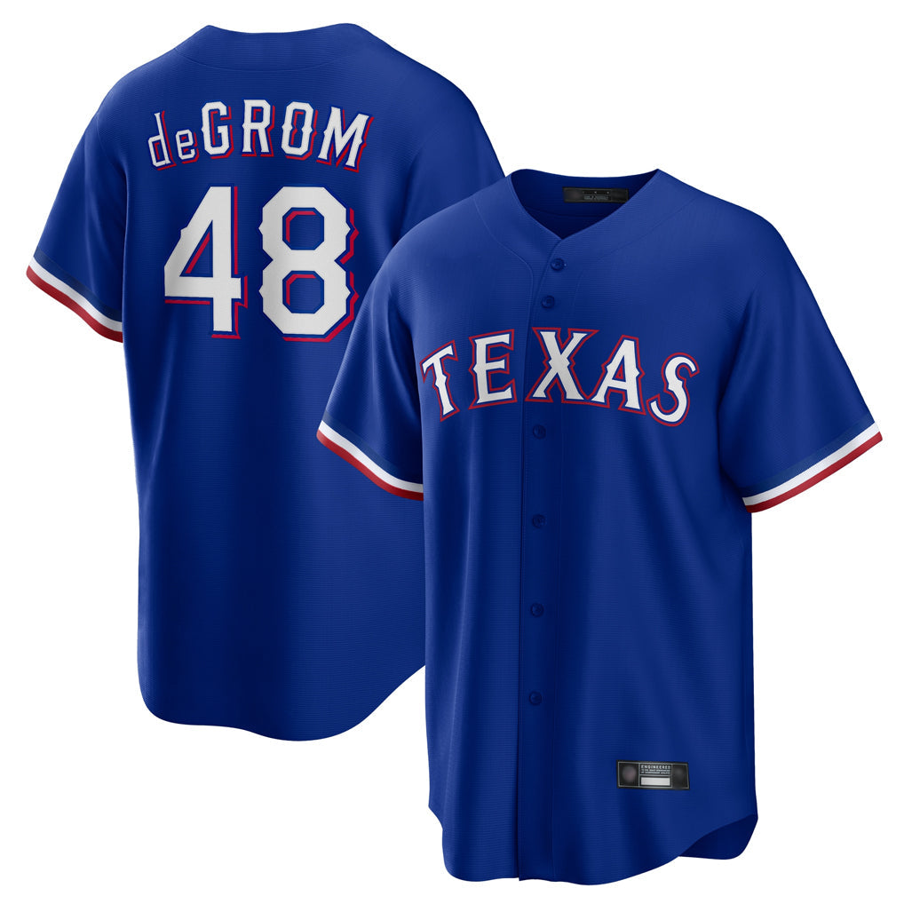 Silnrao T.Rangers #48 Jacob deGrom Player Royal Home Game Stitched Jerseys