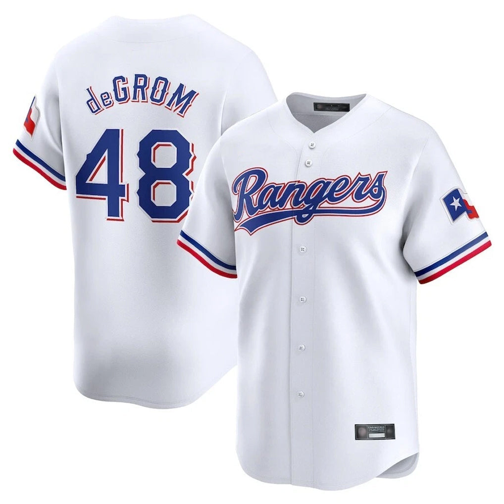 Silnrao T.Rangers #48 Jacob deGrom Player White Home Limited Stitched Jerseys