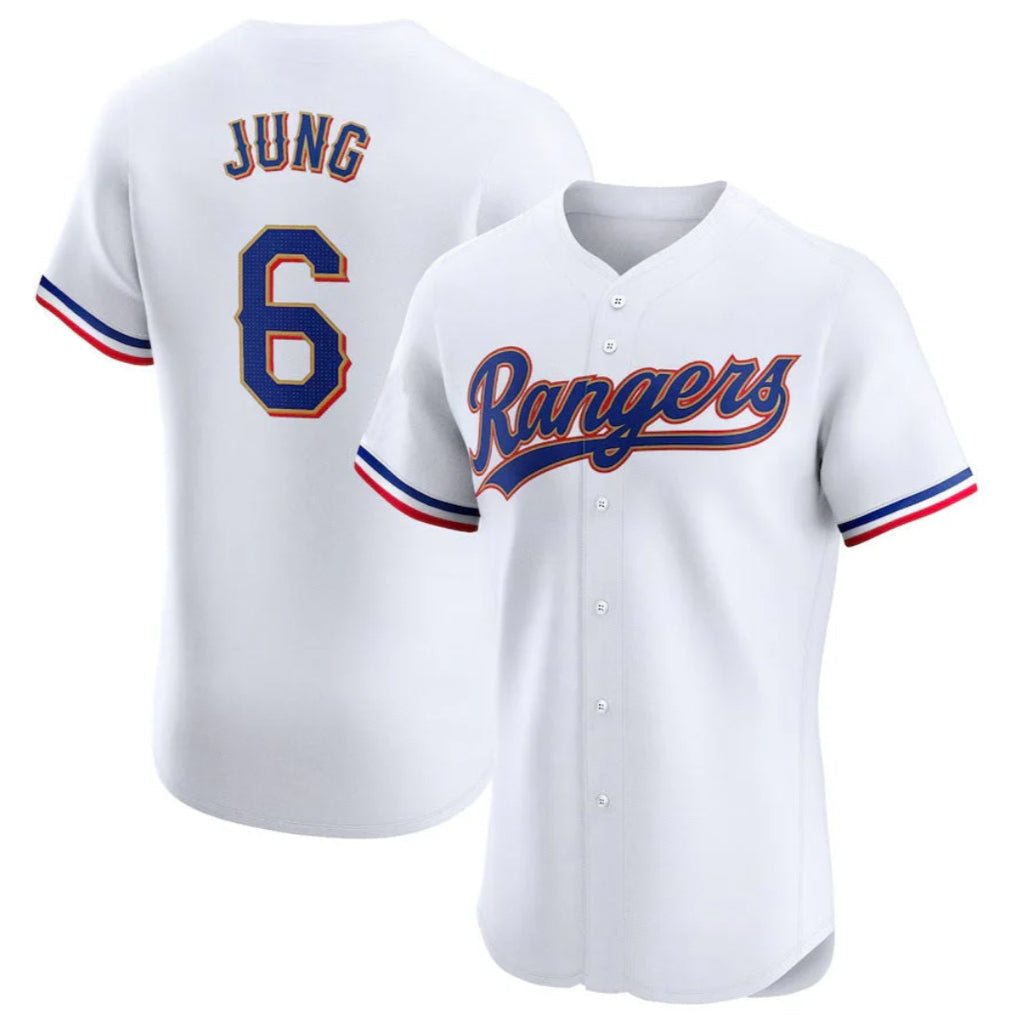 Silnrao T.Rangers #6 Josh Jung Player Gold Collection Elite Limited White Stitched Jerseys