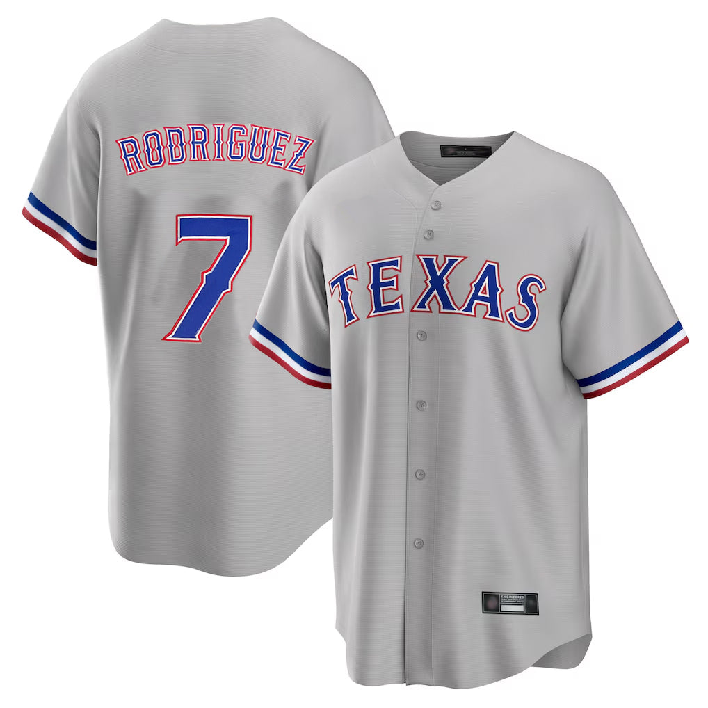 Silnrao T.Rangers #7 Ivan Rodriguez Player Gray Home Game Stitched Jerseys