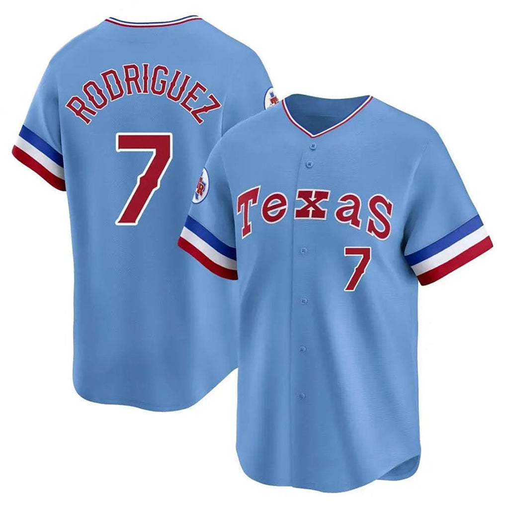 Silnrao T.Rangers #7 Ivan Rodriguez Player Light Blue Cooperstown Collection Limited Stitched Jerseys