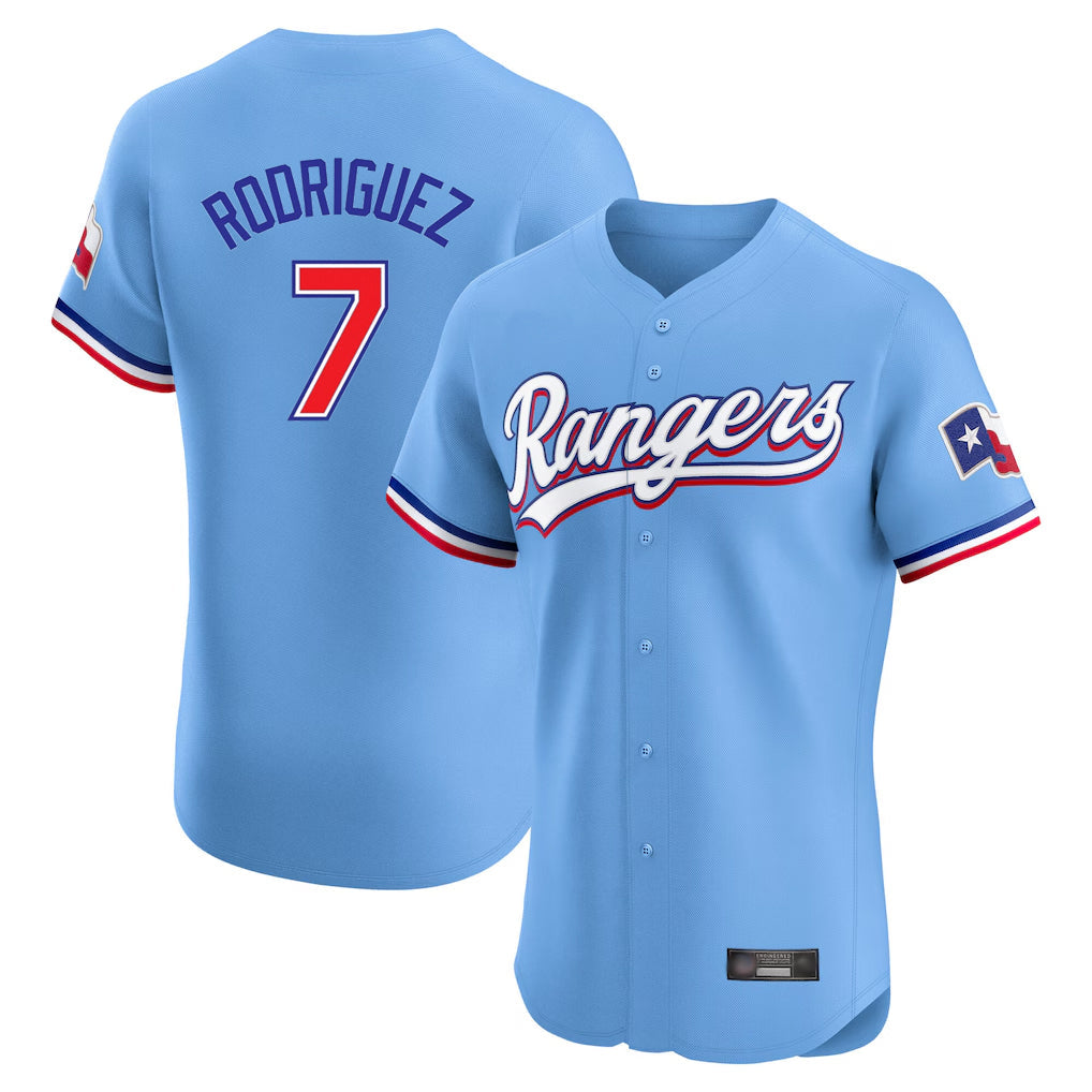 Silnrao T.Rangers #7 Ivan Rodriguez Player Light Blue Limited Home Elite Stitched Jerseys