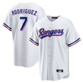 Silnrao T.Rangers #7 Ivan Rodriguez Player White Home Game Stitched Jerseys