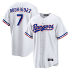 Silnrao T.Rangers #7 Ivan Rodriguez Player White Home Game Stitched Jerseys